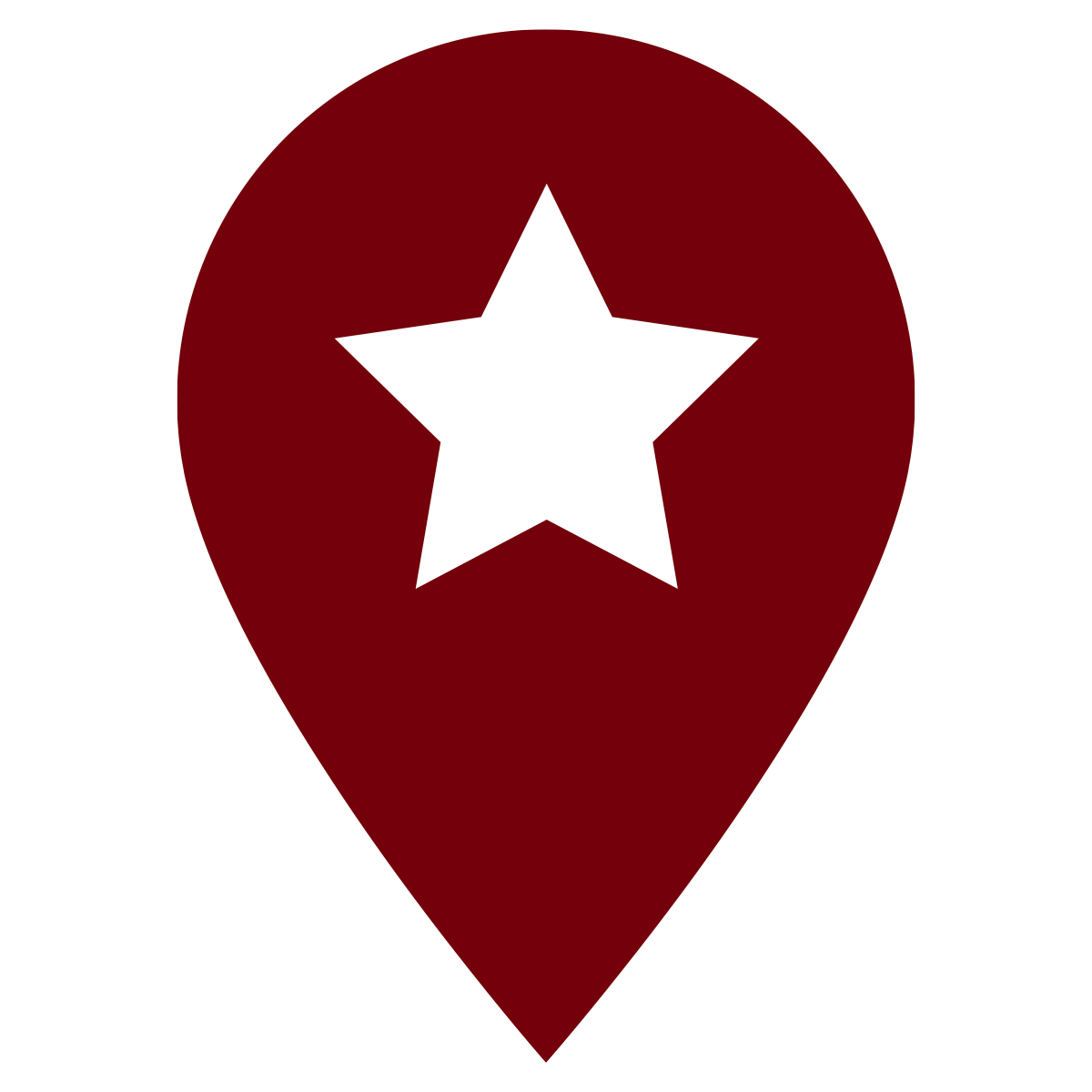 Garnet map pin icon with a white star in the middle