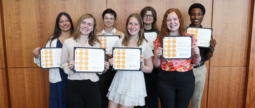 Student winners displaying their 2025 University Libraries Undergraduate Research Awards